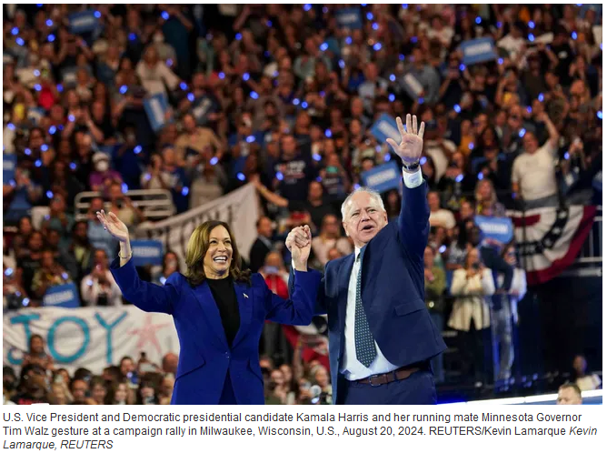 Vice-President Kamala Harris and Tim Walz